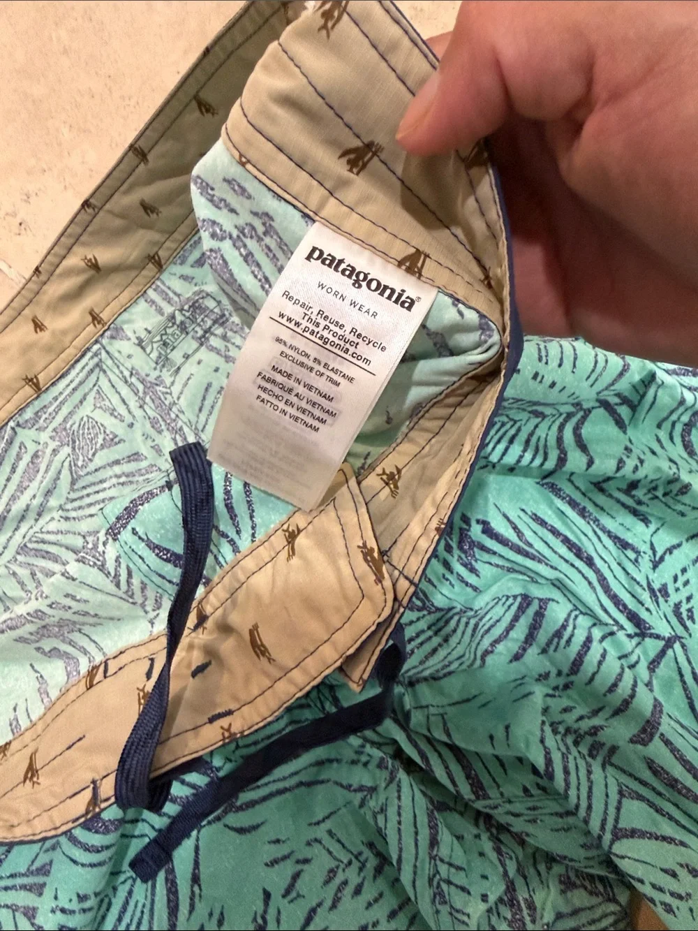Patagonia Teal and Navy Palm-Print Board Shorts